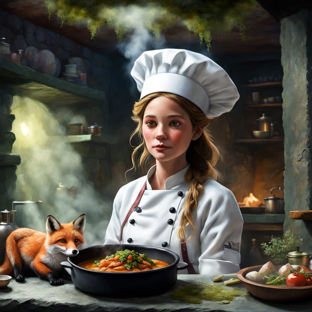 Fox Chef Prepares Gourmet Meal in Hidden Den, Impasto Style