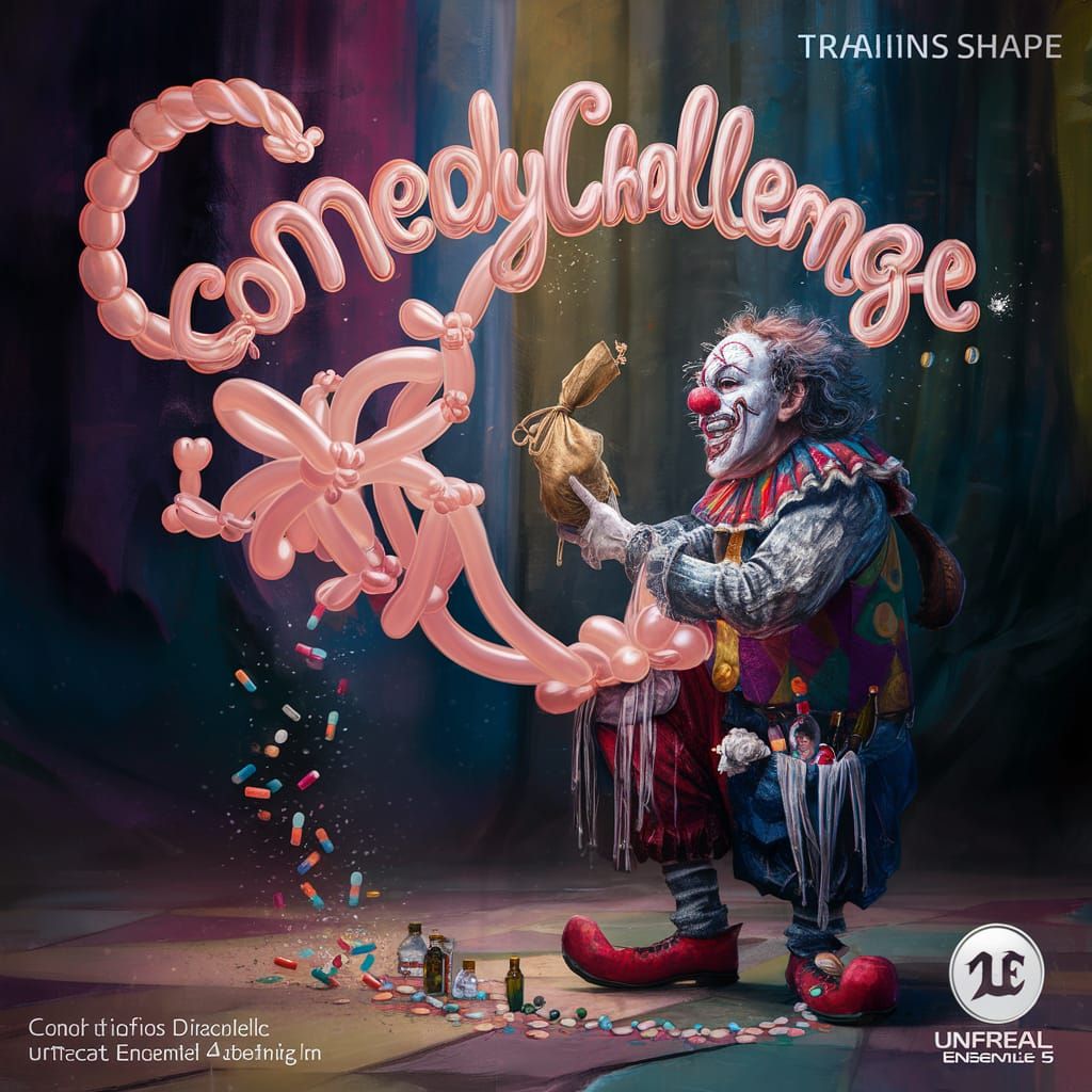 Clown Crafts 'ComedyChallenge' Balloon Animal in Surreal Sce...