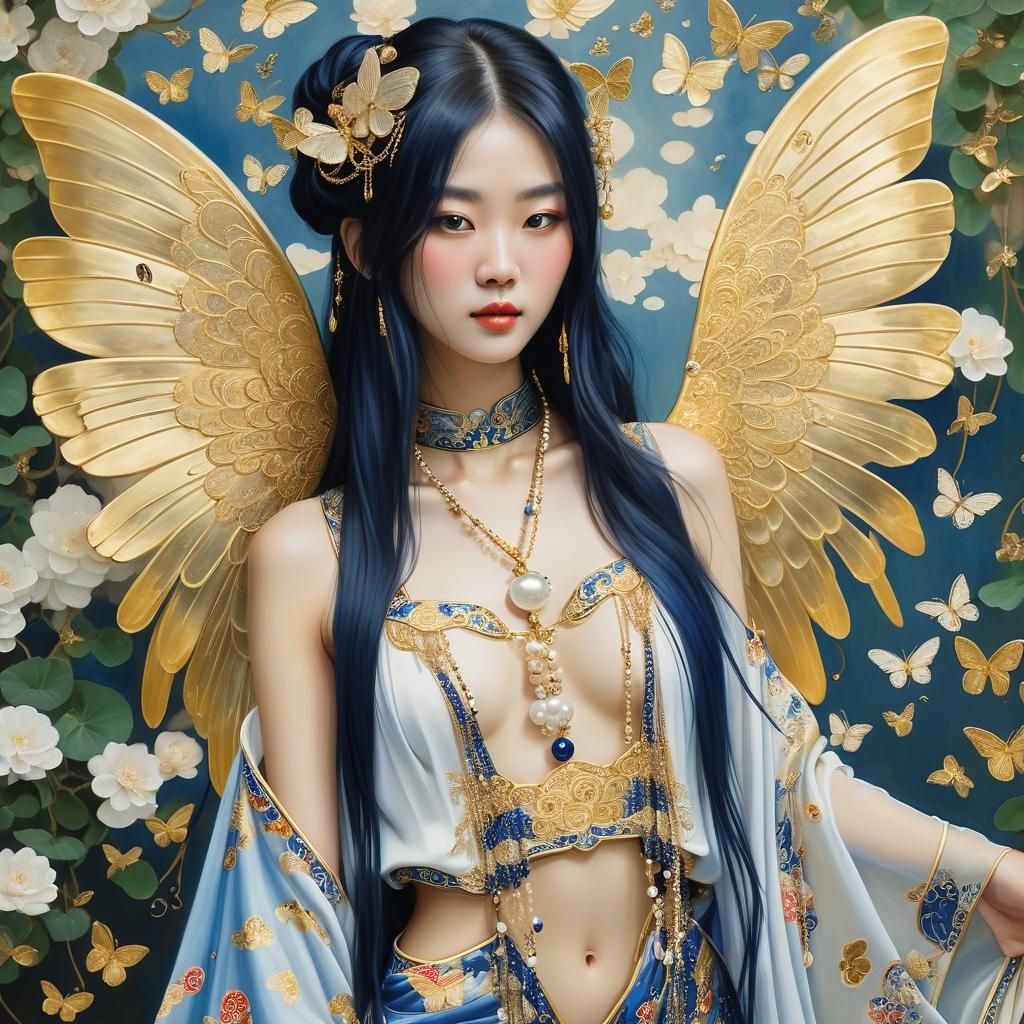 Chinese Woman with Wings in Klimt Style