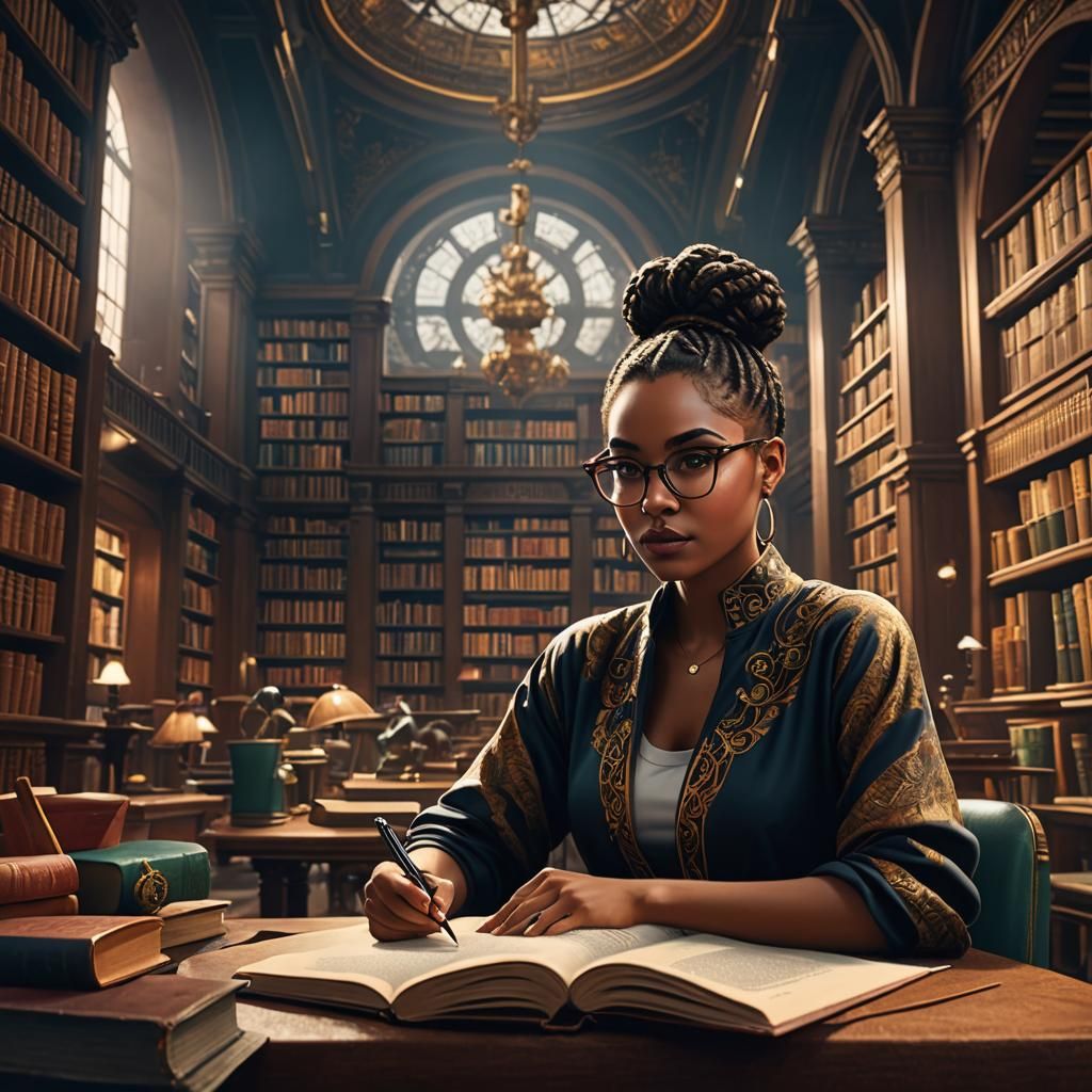 Black Woman Writing a Book: Fantasy Concept Art