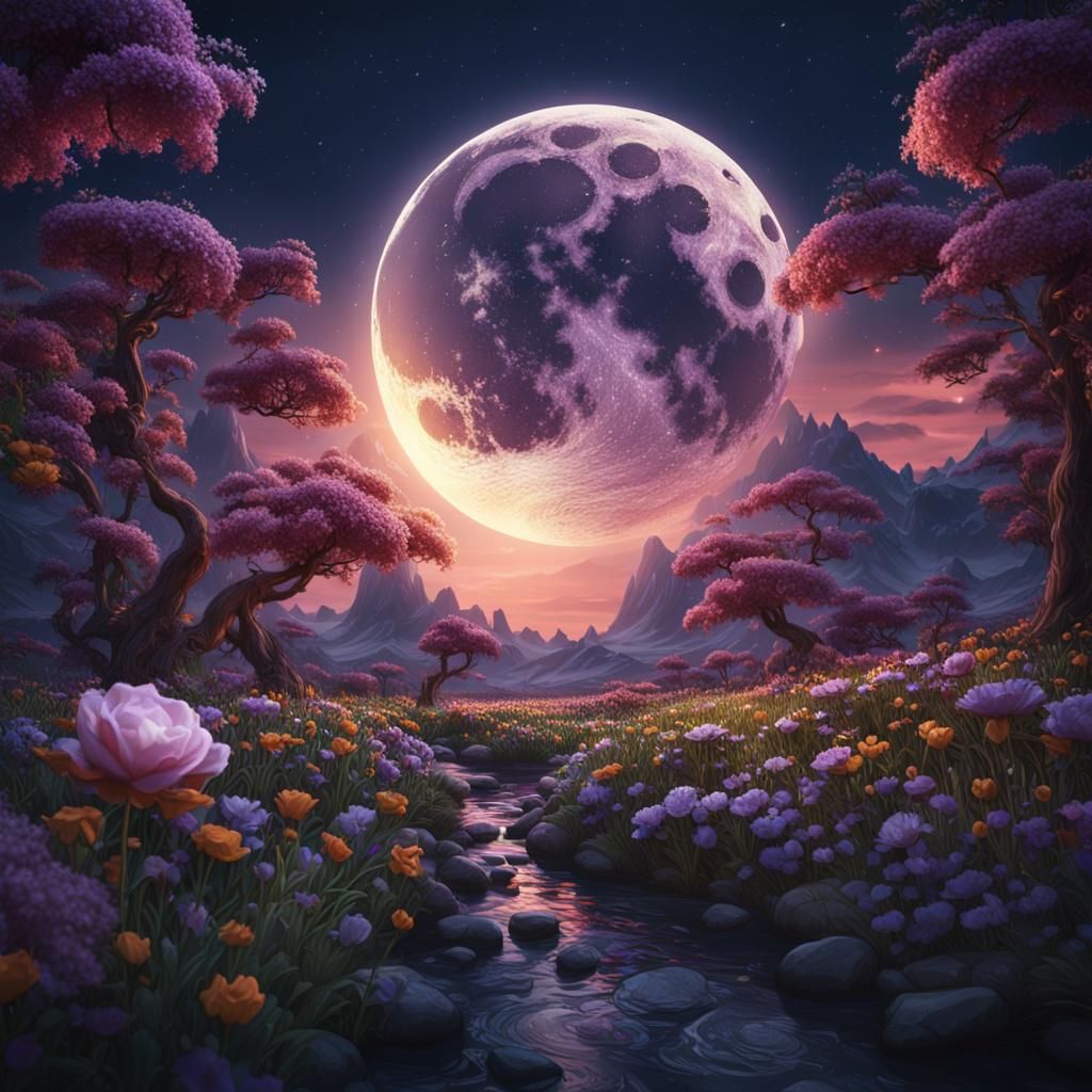 Flower Moon Portrait in Detailed Matte Painting