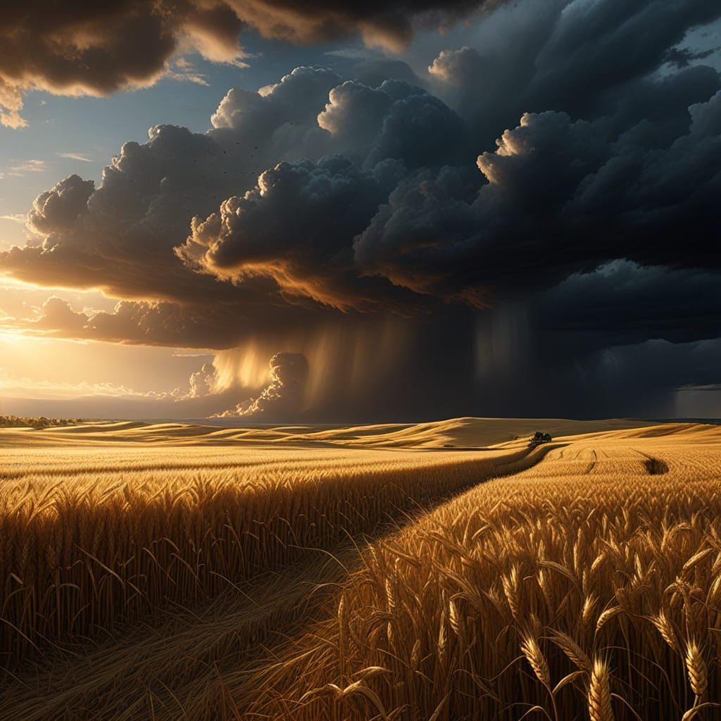 Ethereal Storm Over Golden Wheat Fields