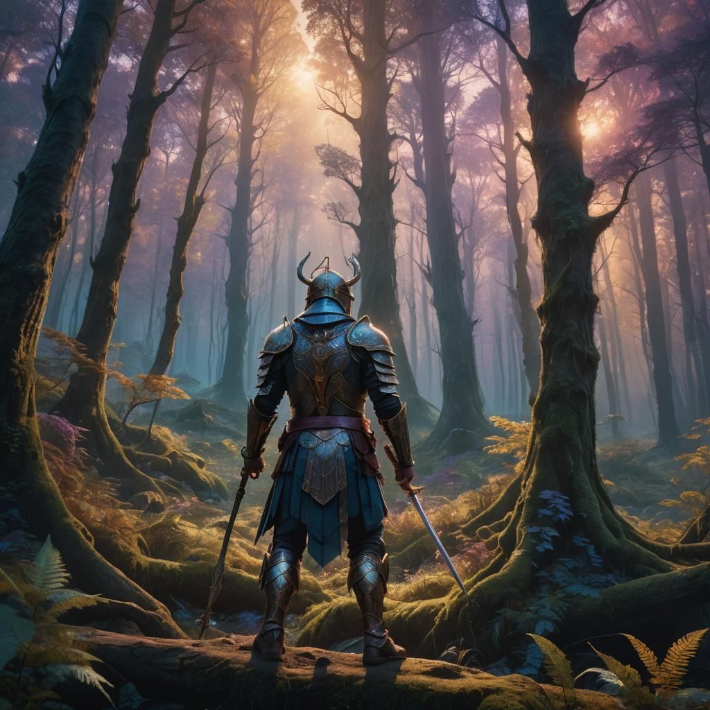 Mystical Forest Warrior in Detailed Concept Art
