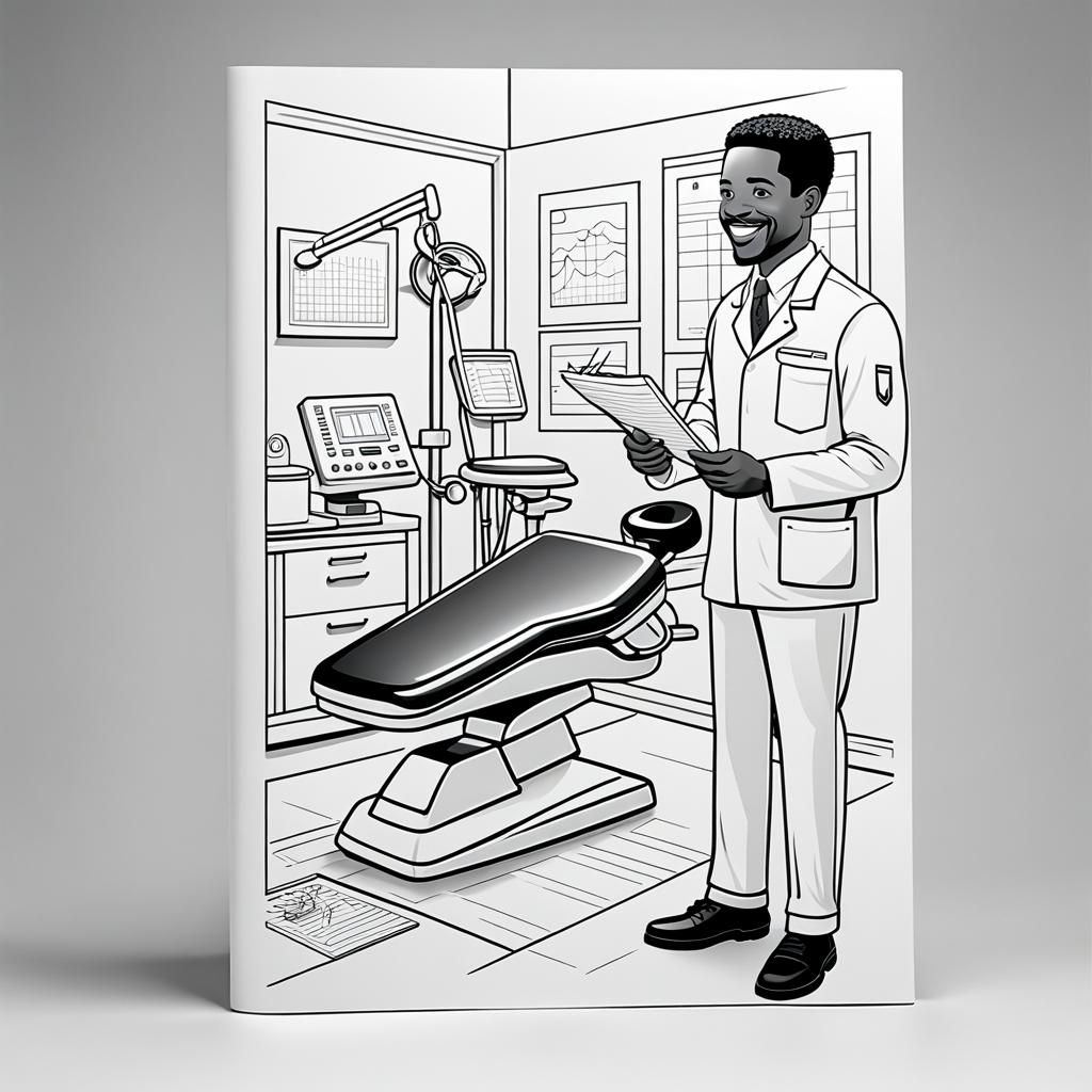 Dentist Office Coloring Page in Black and White