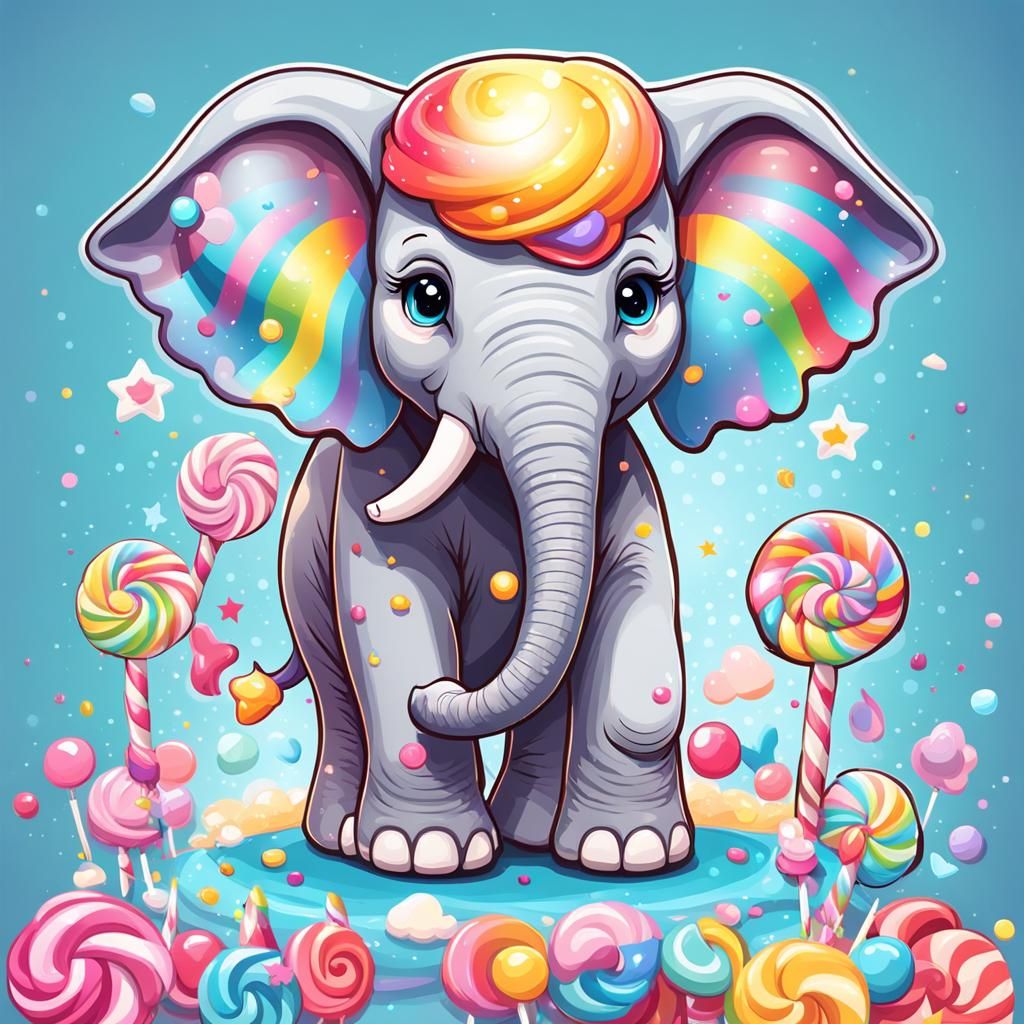 Cute Elephant Unicorn Sticker in Pixar Style