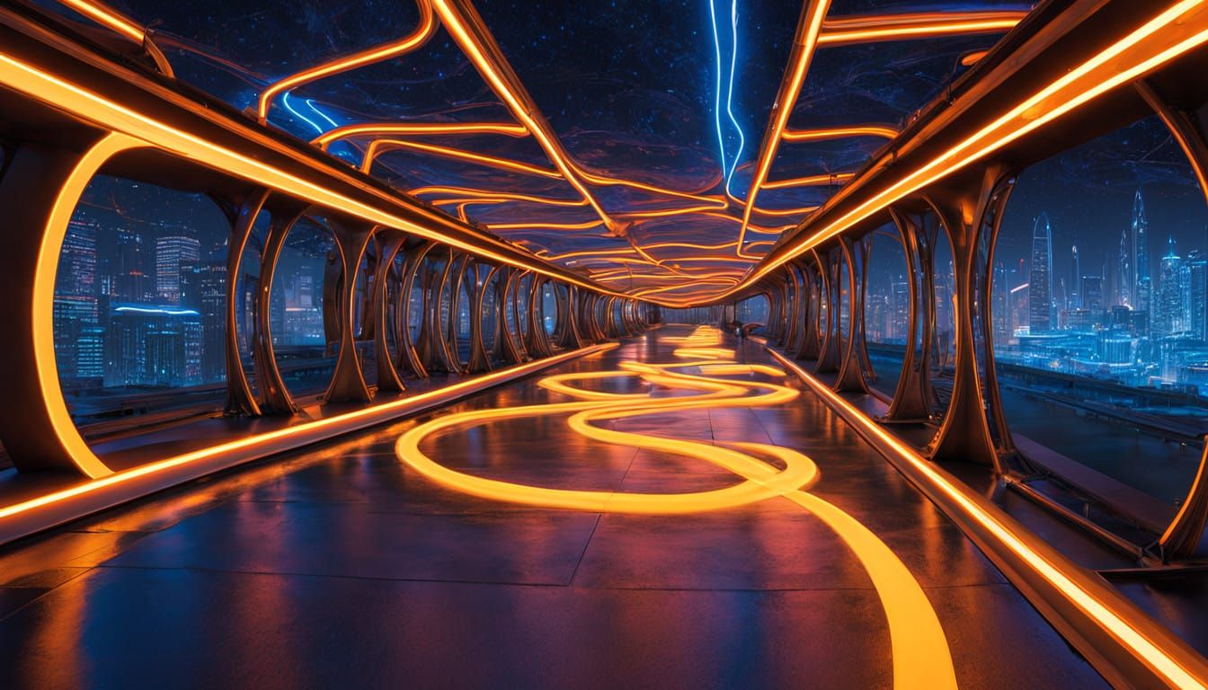 Cyberpunk Cityscape of Endless Neon Walkway