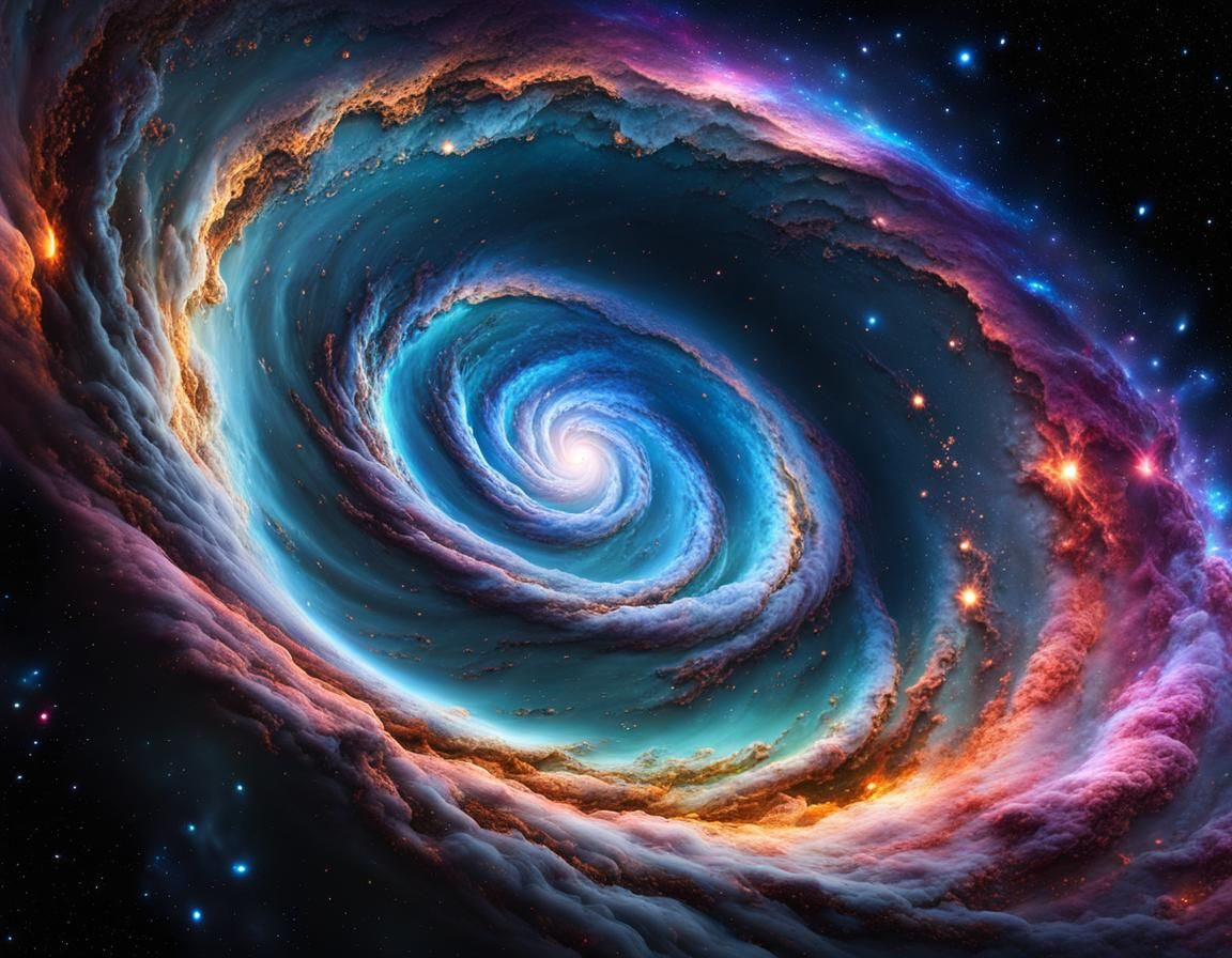 Detailed Space Nebula Vortex in Polychromatic Illustration