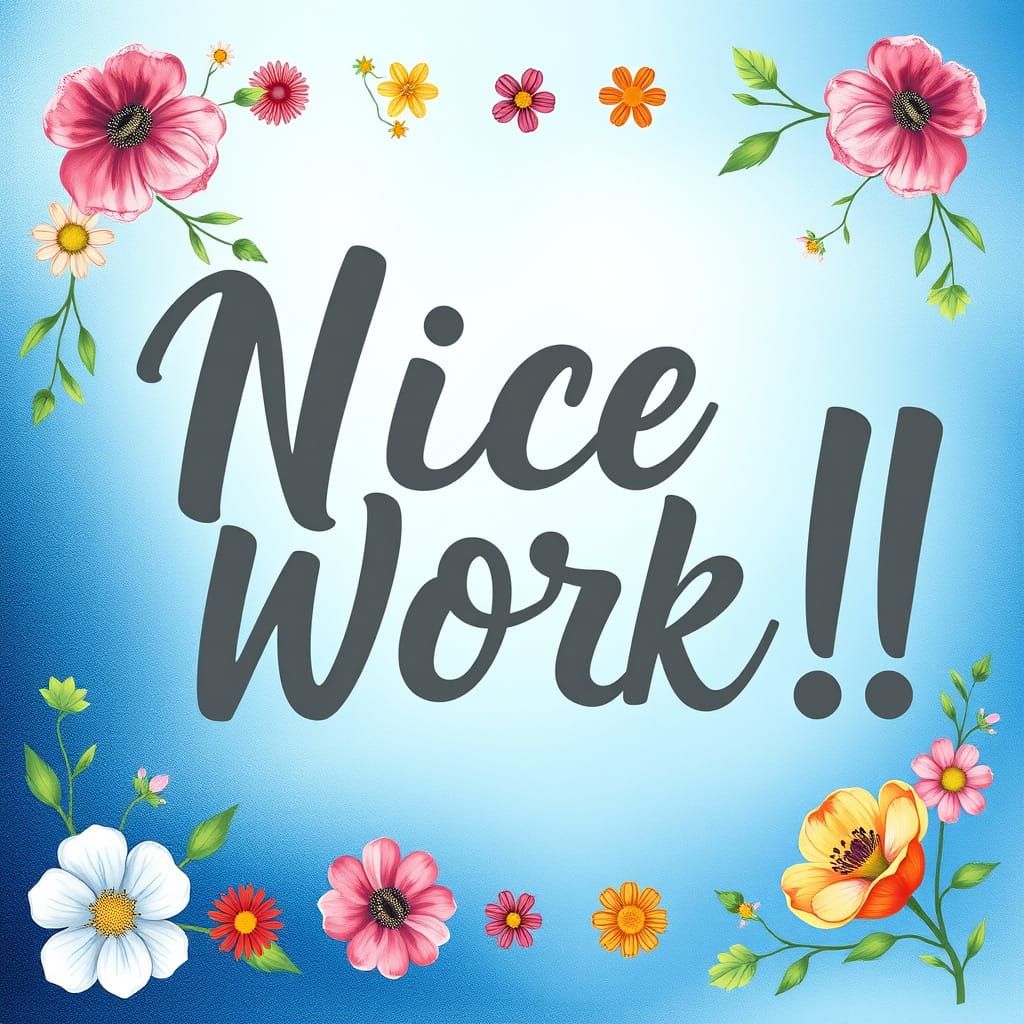 Vibrant Floral Border Art in Ombre Blue and Dark Gray