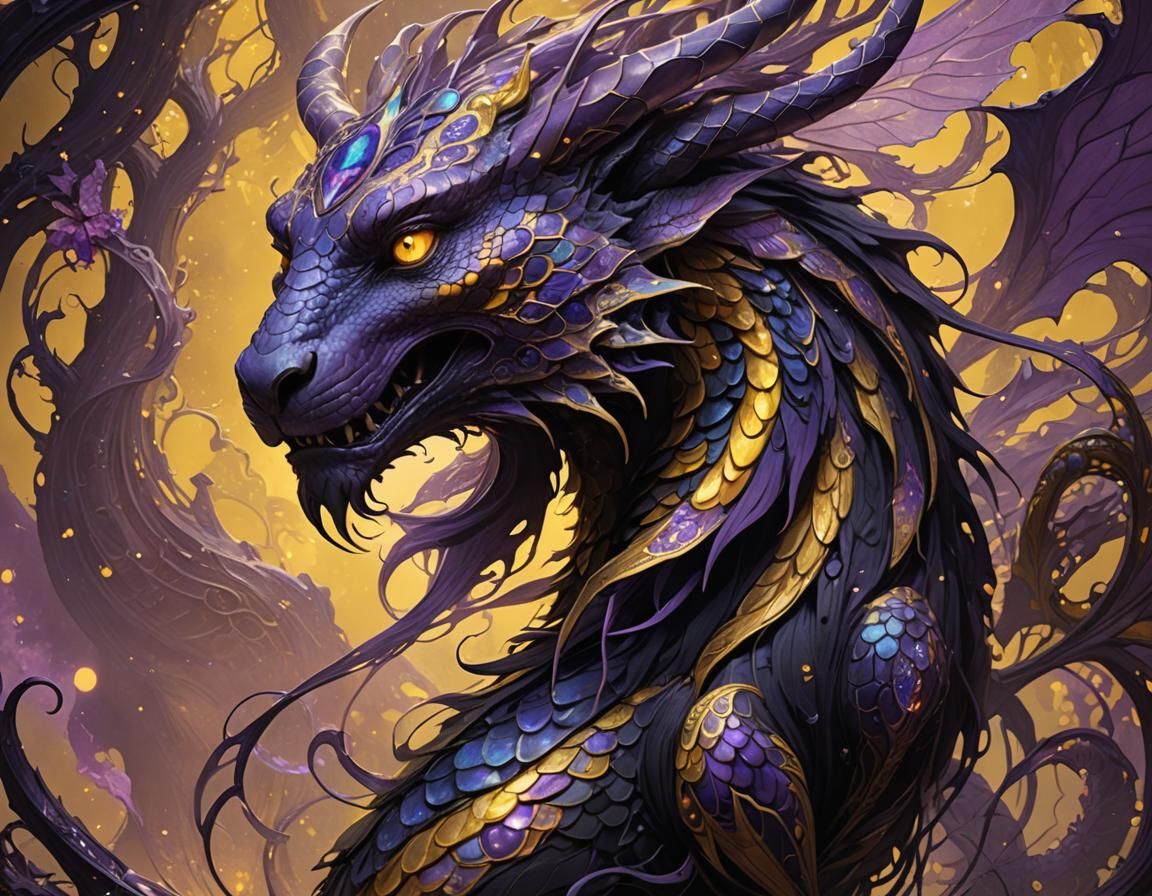 Majestic Iridescent Creature in Dark Fantasy Art