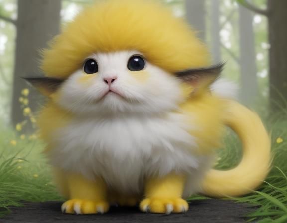 Hyperreal Fluffy Yellow Alien Creature in Landscape