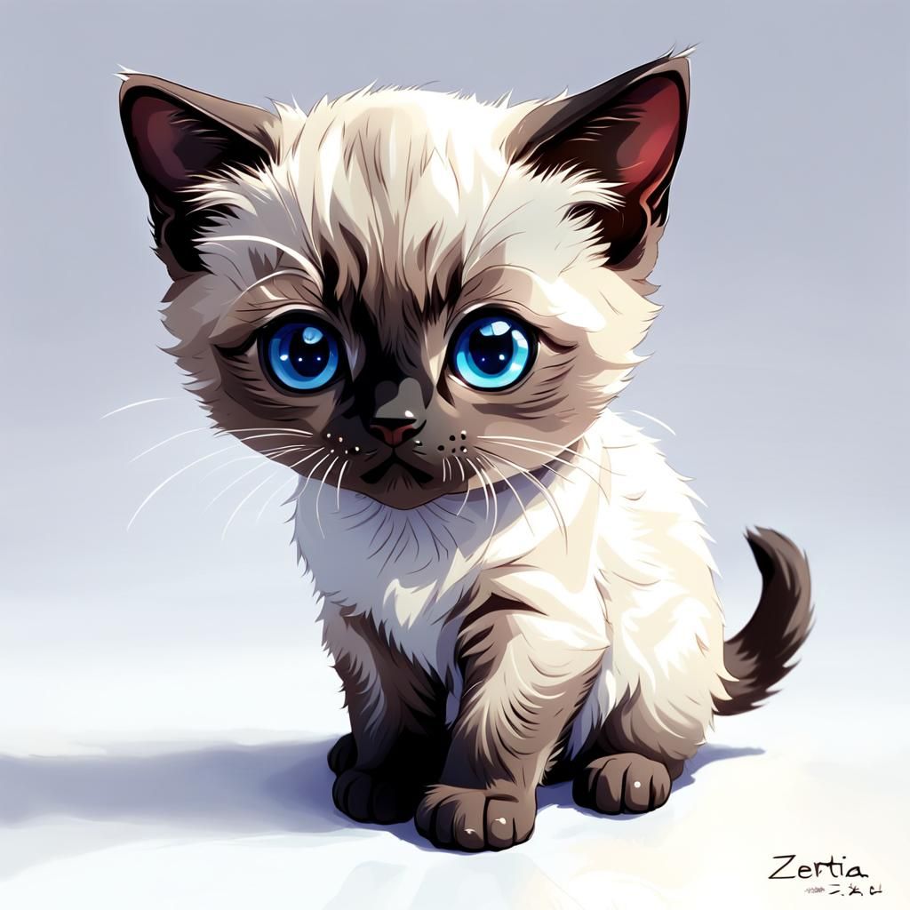 Adorable Siamese Kitten in Anime Style