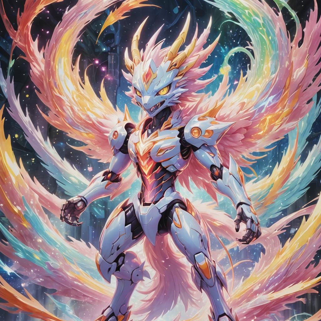 Ethereal Digimon Soars in Vibrant Anime Style