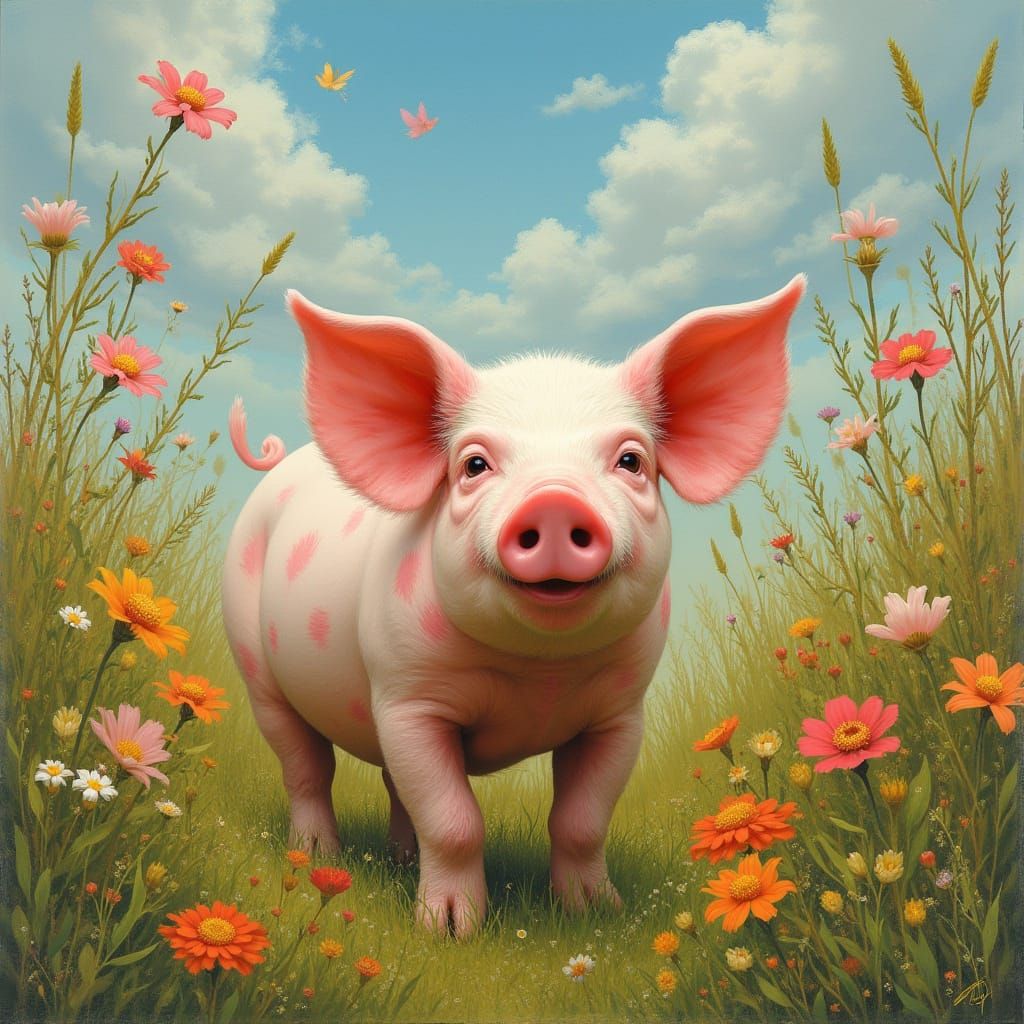 Pig Eating Flowers, Albrecht Dürer Style