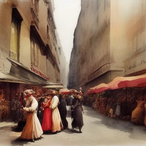 Abstract City Sidewalk in Watercolor Style