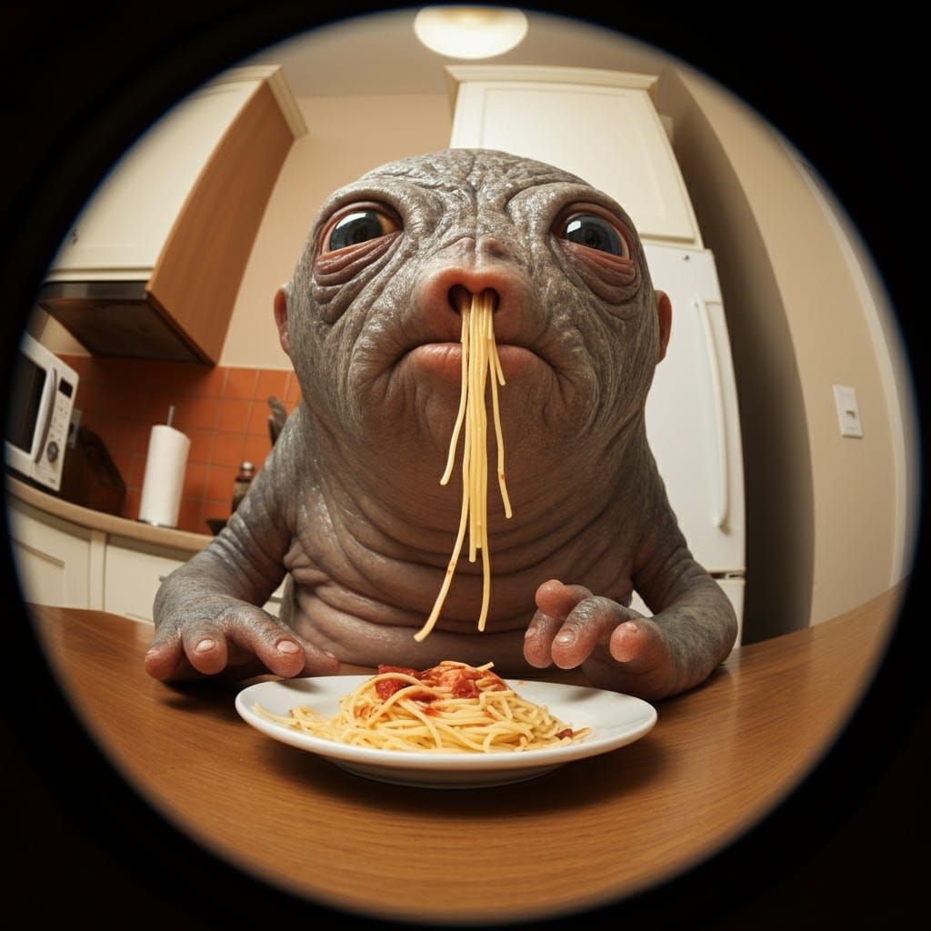 Absurd Zoomorphic Creature Sneeze-Shoots Spaghetti