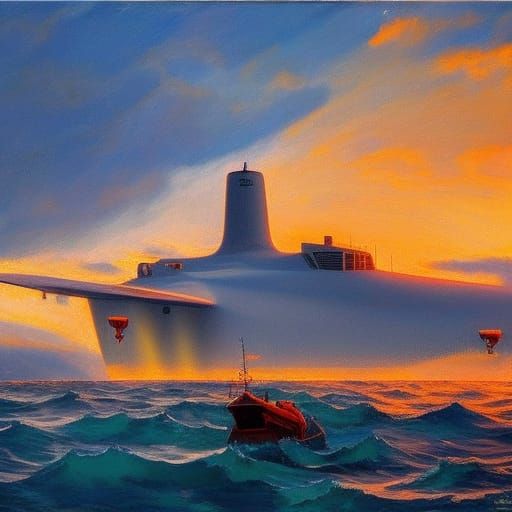 Ancient Greek Nuclear Submarine Underwater View