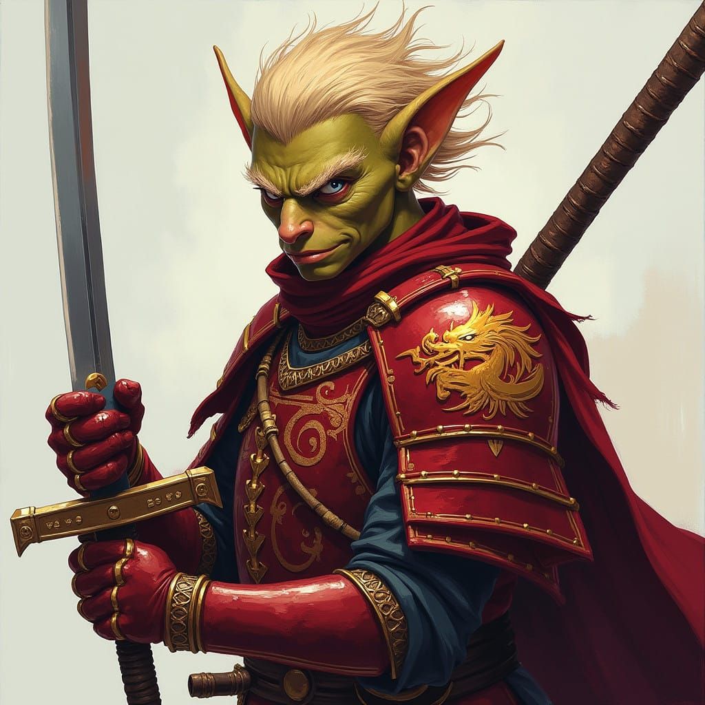 Elegant Goblin Bladesinger in Samurai Armor