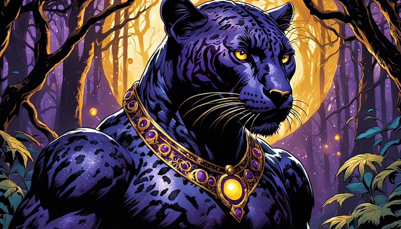 Voodoo Panther in Mystic Forest, Comic Book Art