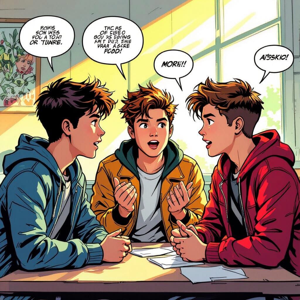 Teenagers Animatedly Discussing in Comic Book Style