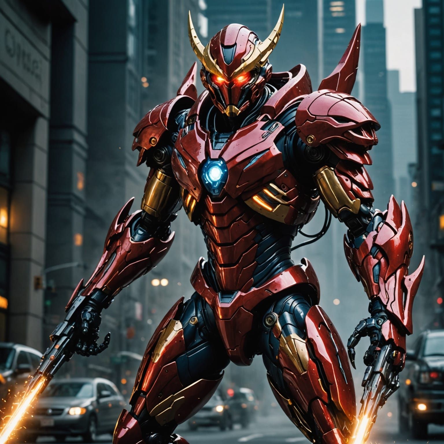 Guyver: Bio-Mechanical Warrior in Ruined Cityscape