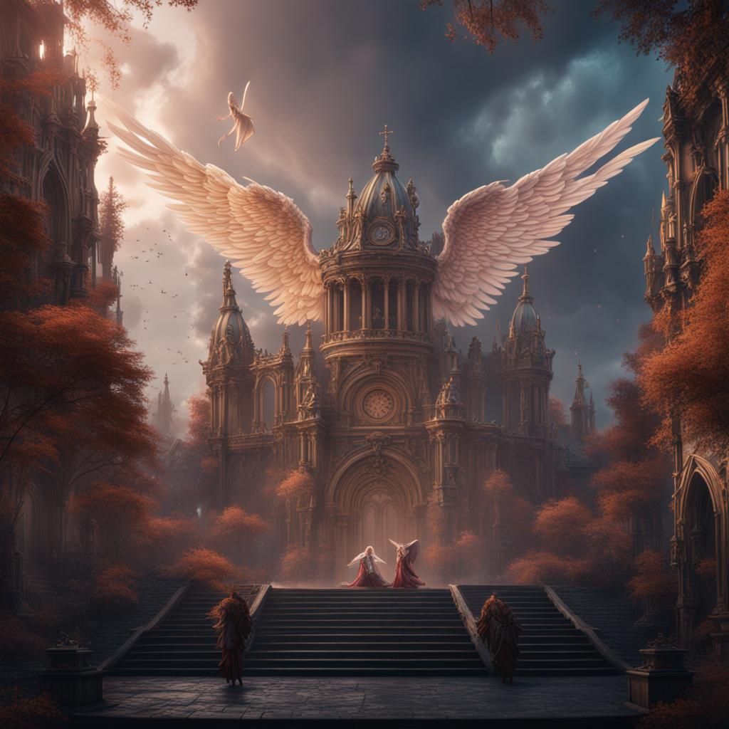 Angels in Detailed Matte Painting Style