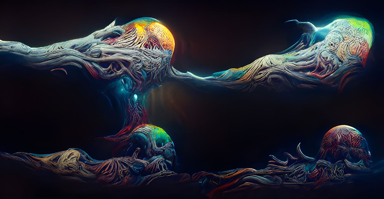 Cosmic Horror Spaceship Diagram in Digital Art Style