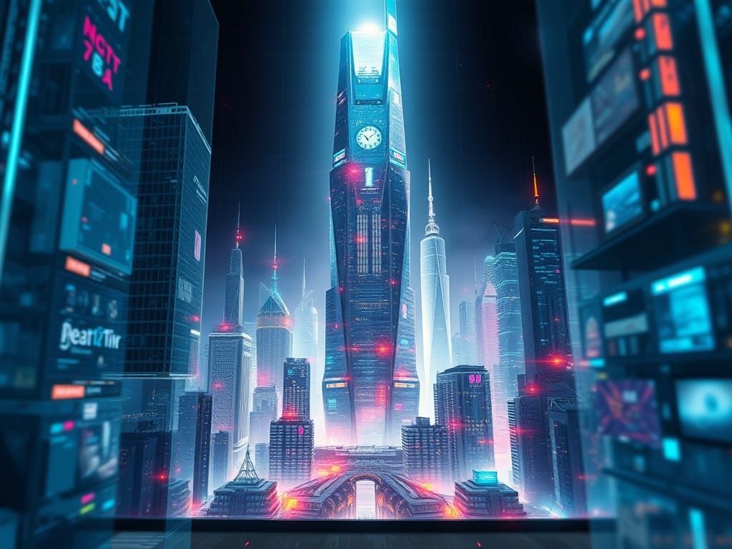 Cyberpunk Metropolis Unfolds in Holographic Glory