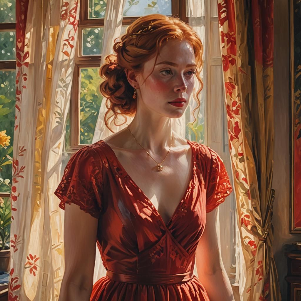 Impressionist Woman Painting in Elegant Home