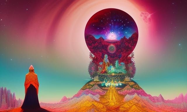 Celestial Woman Arrives in Surreal Fairytale Scene