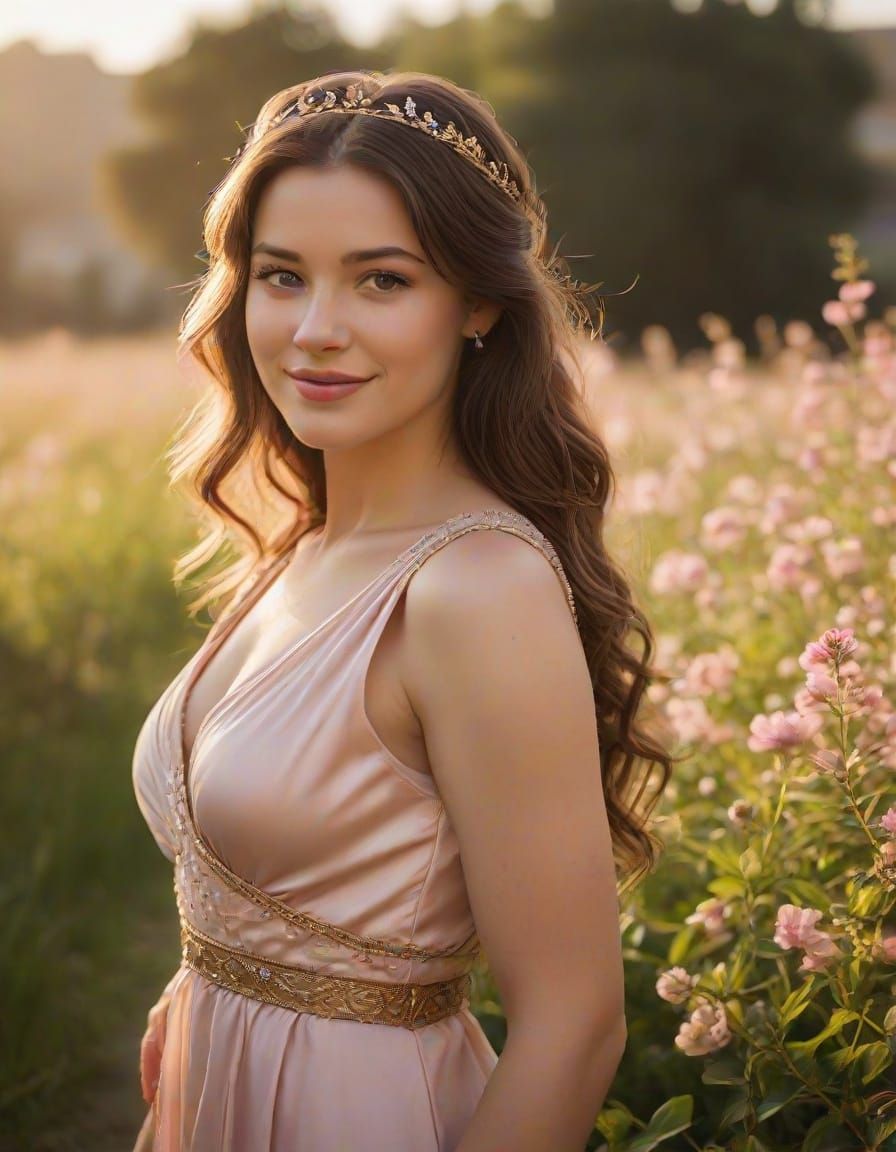 Timeless Ancient Greek Princess in Elegant Silk Gown