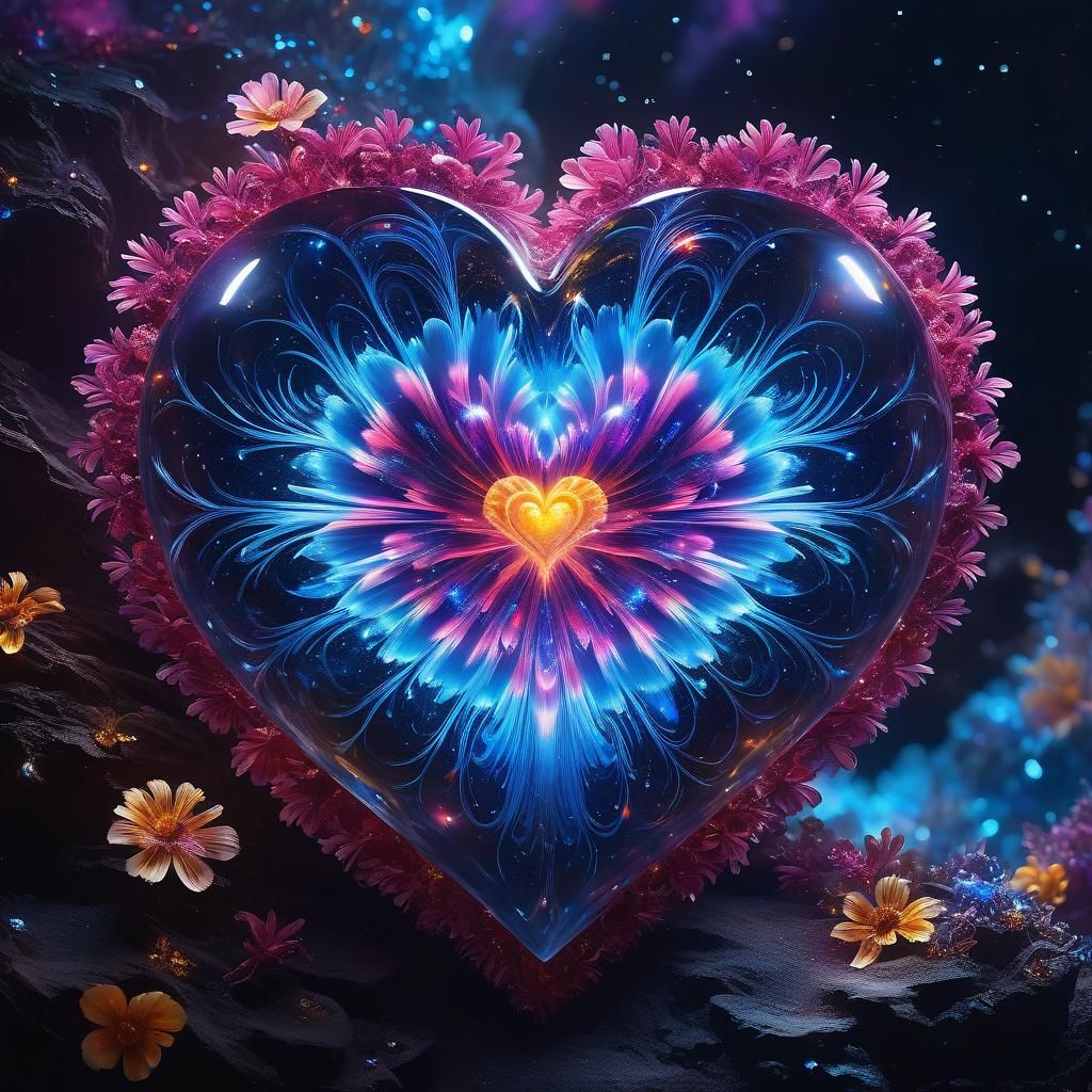 Bioluminescent Crystal Heart with Fantasy Elements