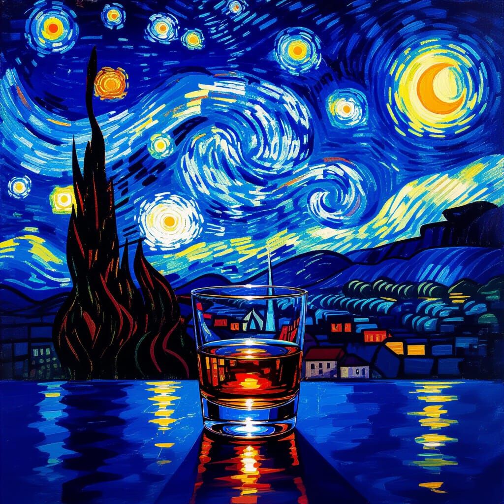 Rakija Under a Neon Starry Night in Serbia