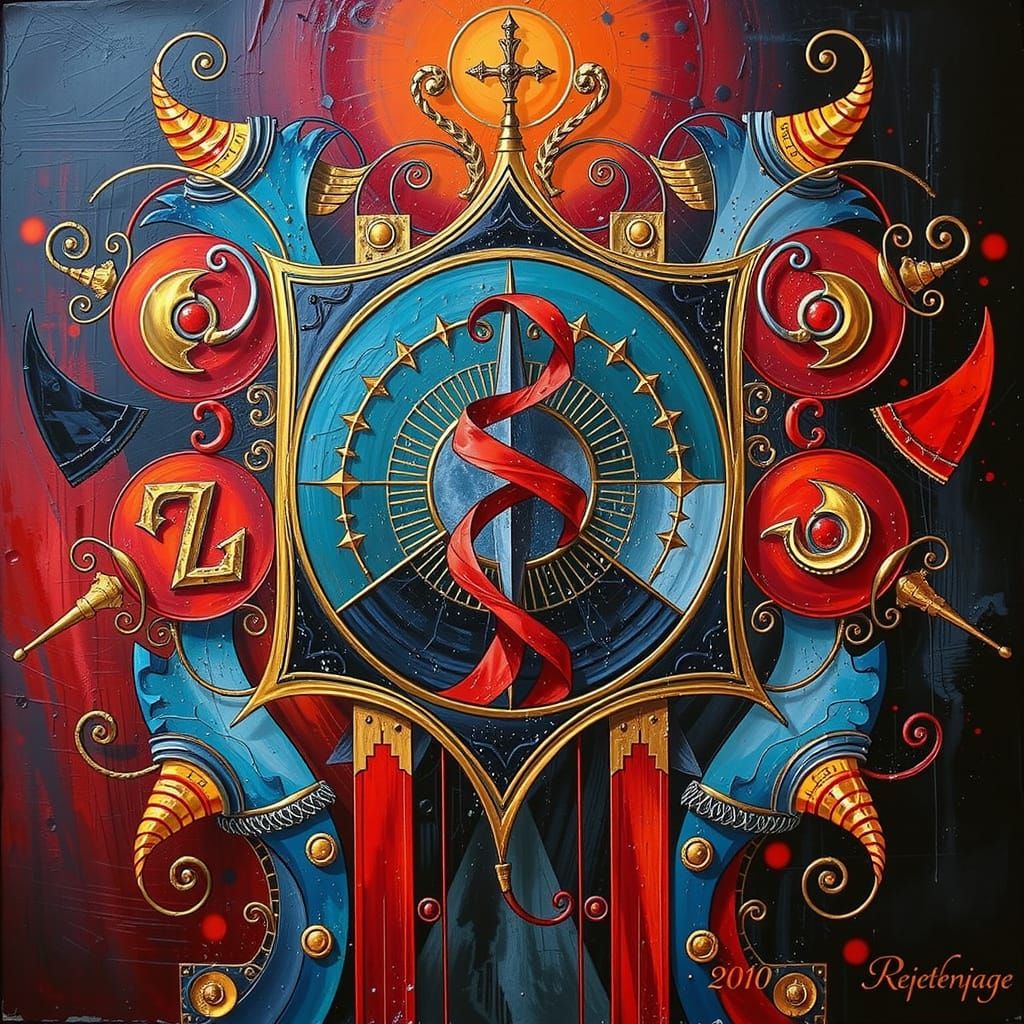 Abstract Swirling Shapes in Bold Red and Contrasting Colors