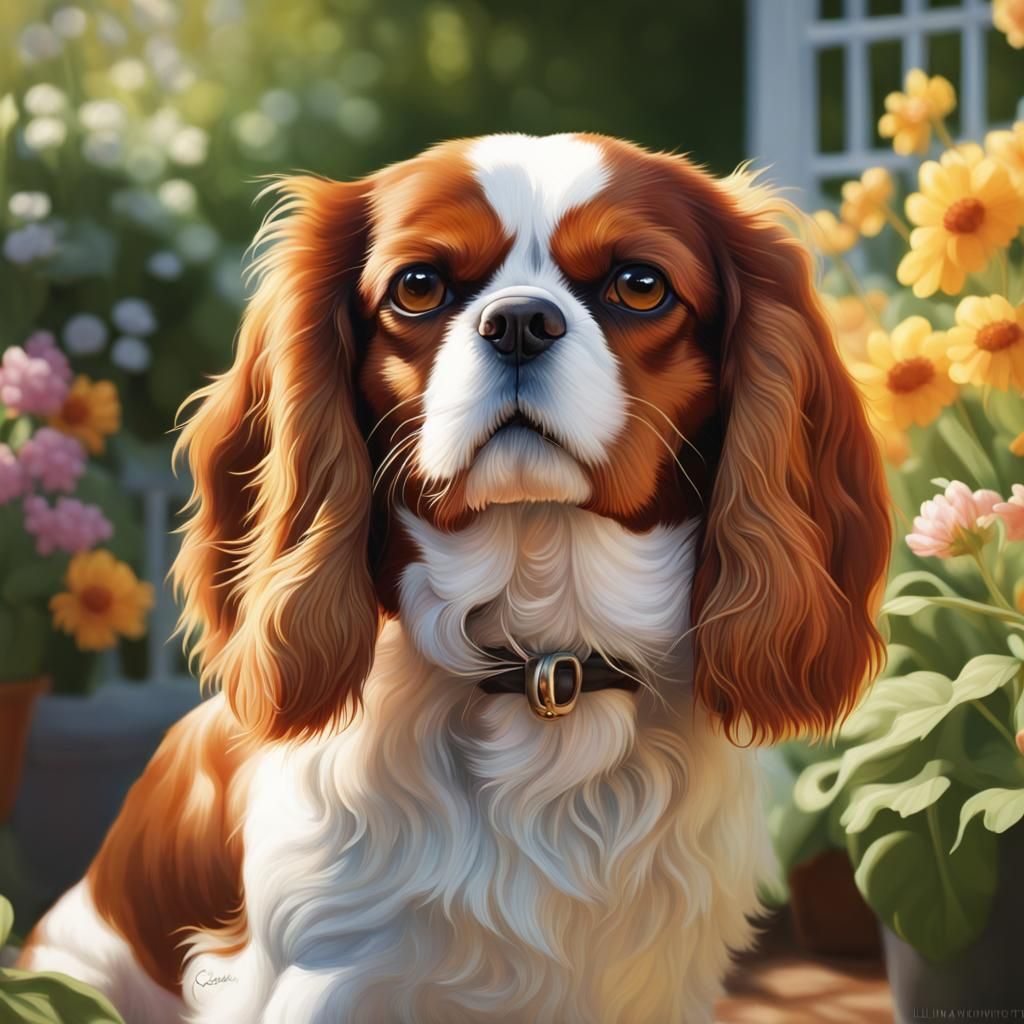 Portrait of  a cavalier  king Charles dog .