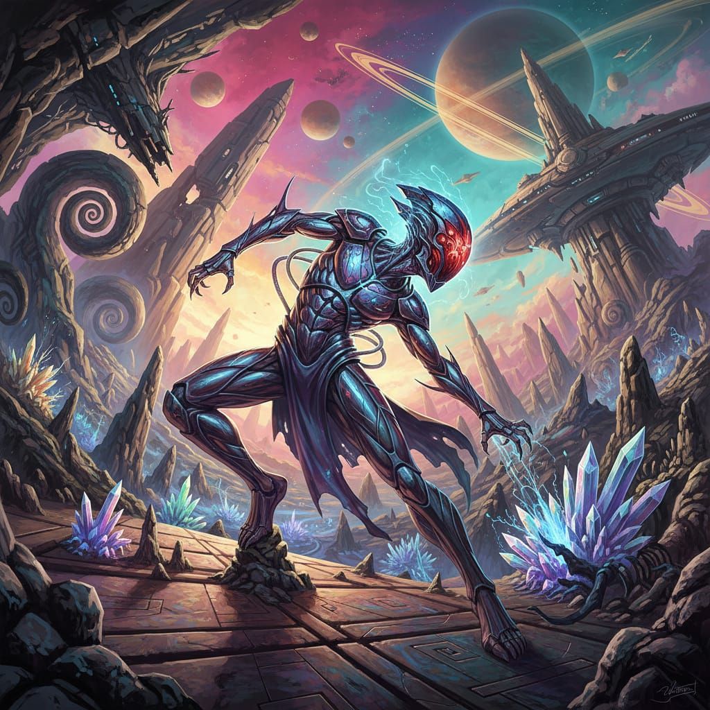 Alien's Rocky Predicament: A Sci-Fi Illustration