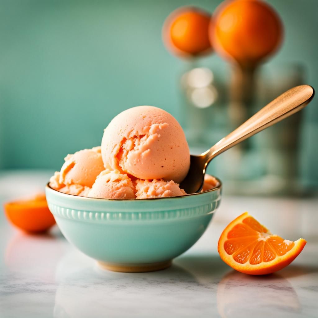 Decadent Orange Sherbet in Turquoise Bowl