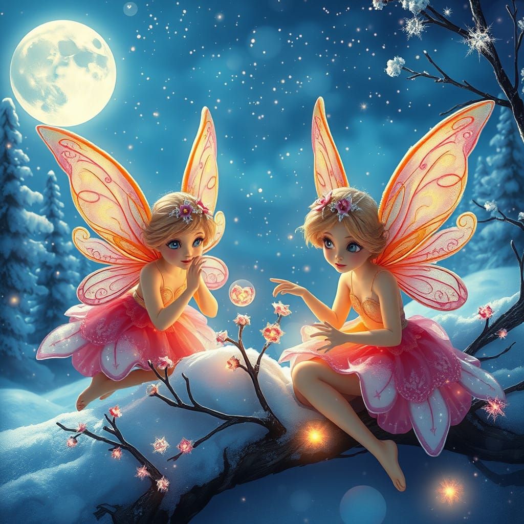 Sugar Plum Fairies Dance Under Starry Skies in Winter Wonder...