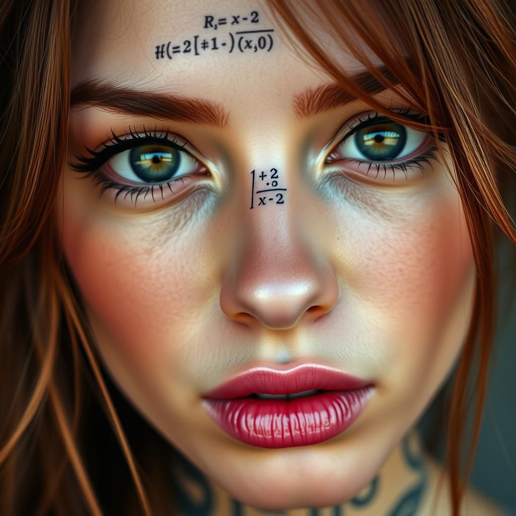 Woman's Face with Reflective Eyes and Math Tattoo