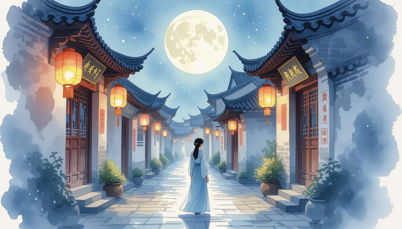 Moonlit Woman in Beijing Alleyway
