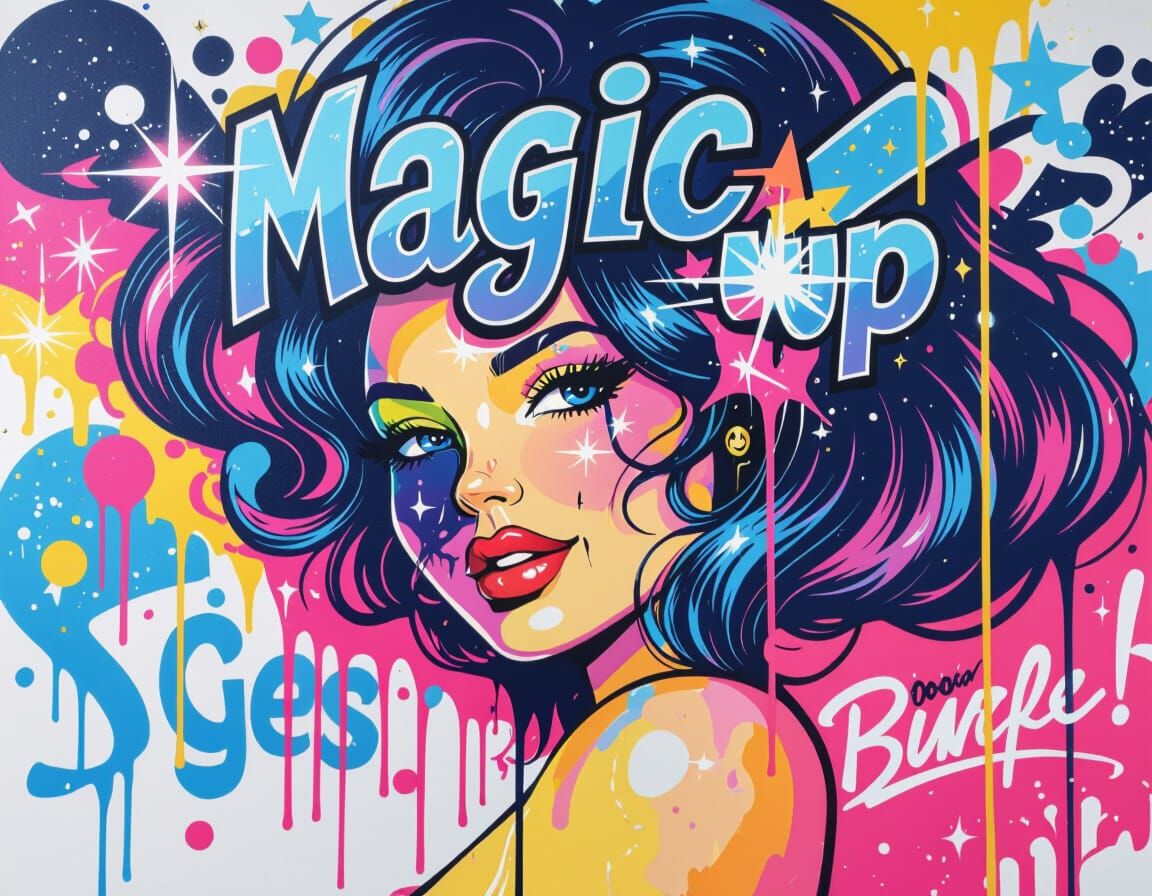 Vibrant Magic Pin-up in Street Art Style