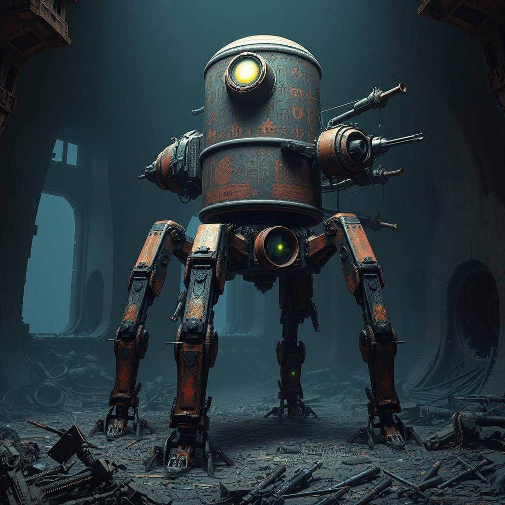 Ancient Rakatan Droid in Cyberpunk Ruin