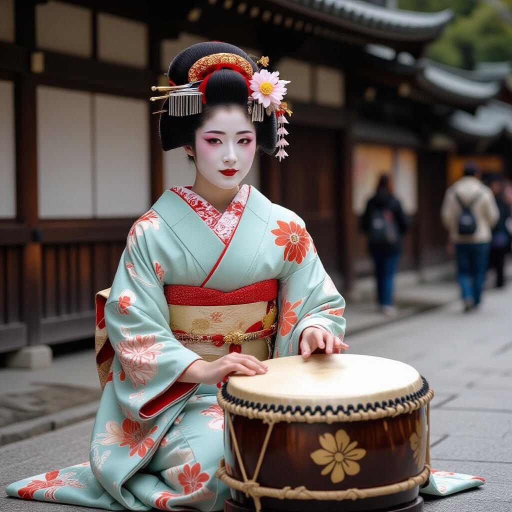 Geisha Playing Tsuzumi Drum