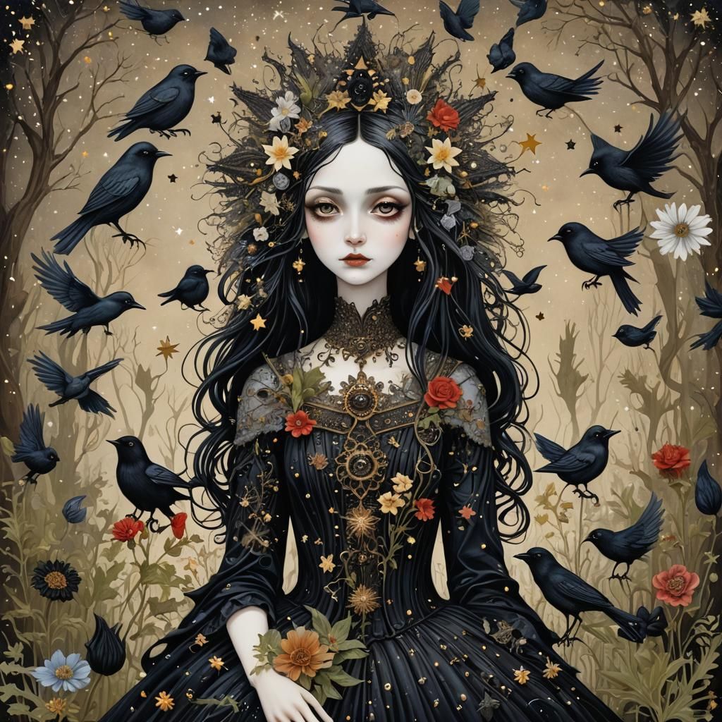 Goddess Athor Collage Portrait in Azulejo Style