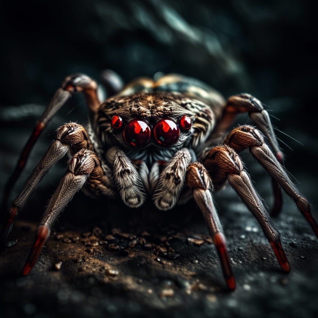 Horror Spider with Snake Eyes Attacks: Hyperrealistic