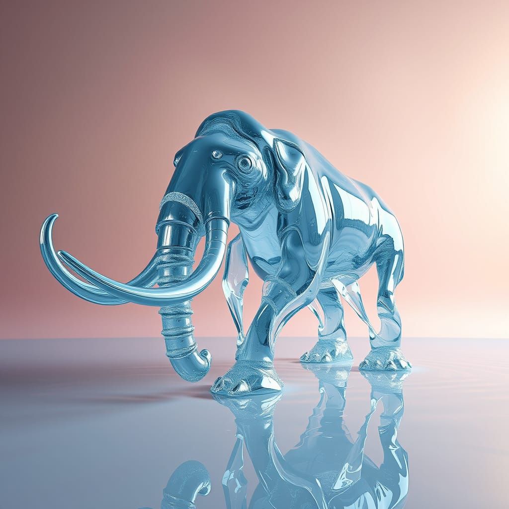 Photorealistic Water Mammoth Sculpture in Surreal Landscape