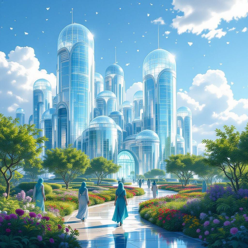 Futuristic Cityscape with Art Nouveau Elements