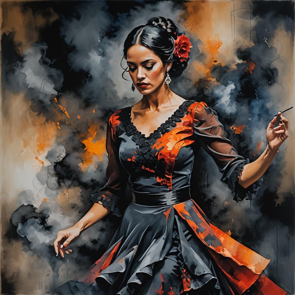 Flamenco Dancer in Smoky Bar: Abstract Art