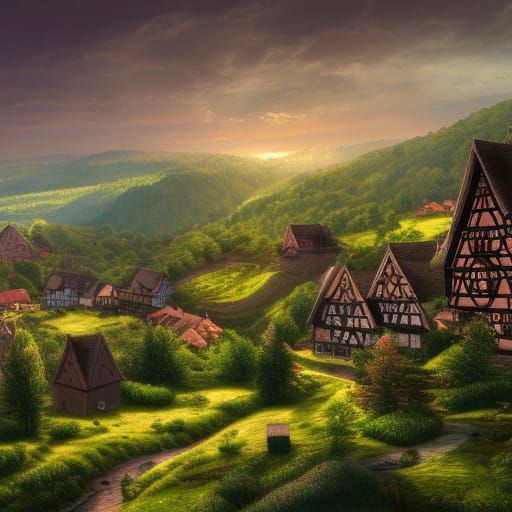 Fantasy rural landscape inspired by German Odenwald