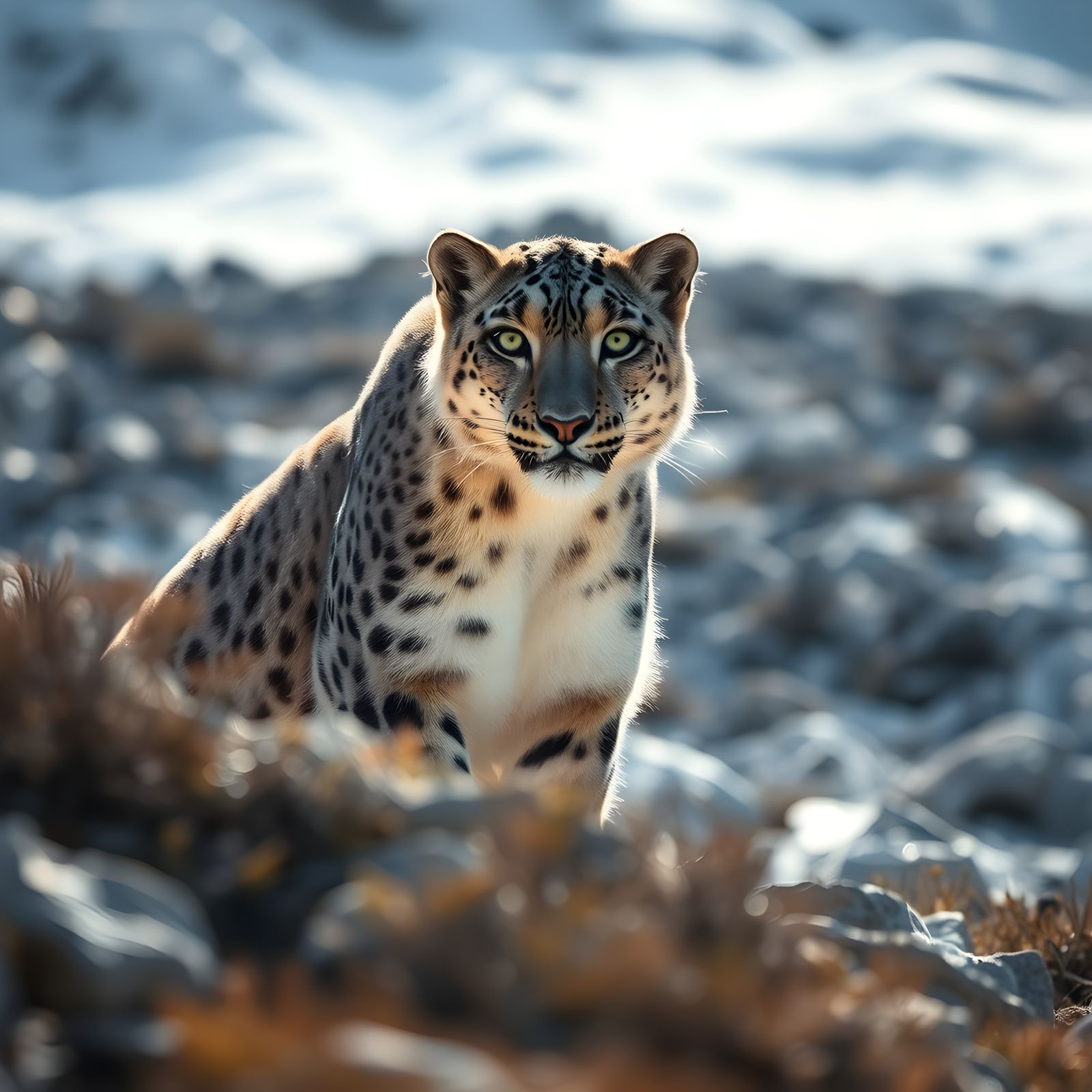 Camouflaged Snow Leopard in the Himalayas