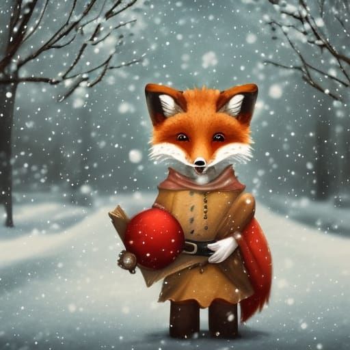Festive Fox Wishes Merry Christmas in Snowy Scene